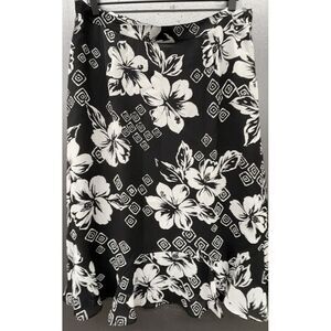 Alfred Dunner Skirt 14 Black White Floral Midi Ruffle Lined Side Zip Career NEW